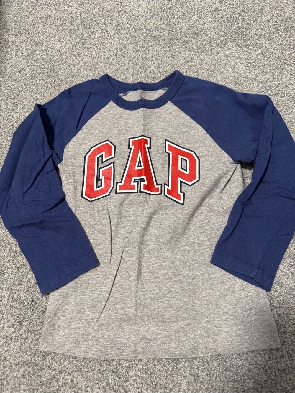 GAP Grey & Navy Raglan Long Sleeve Tee with Red Logo